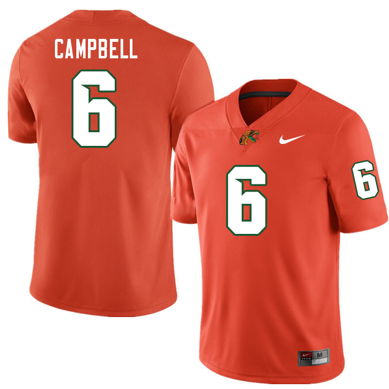 Florida A&M Rattlers #6 Miles Campbell College Football Jerseys,Uniforms-Orange